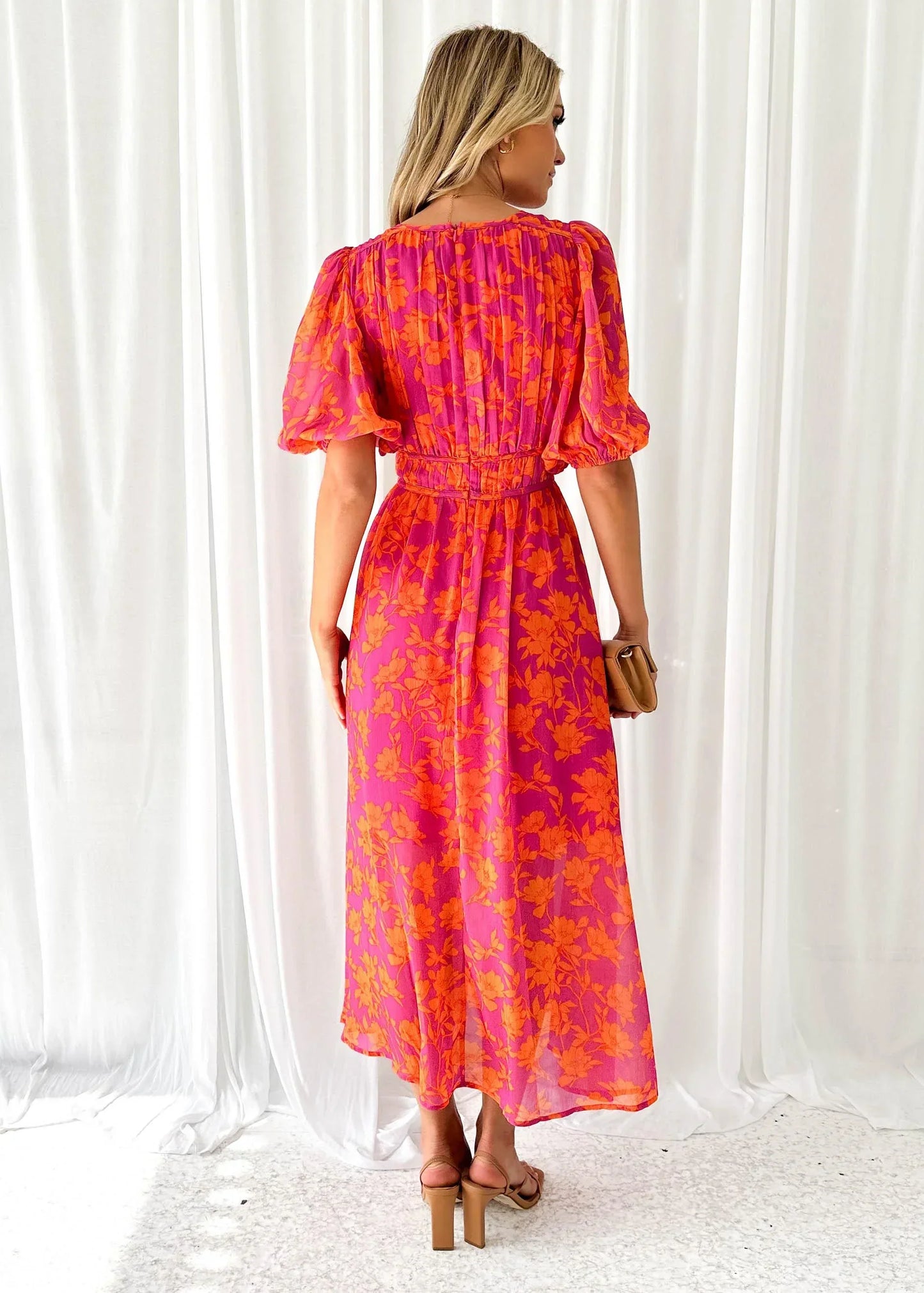 Robe Longue Fleurie Rose Femme Col V
