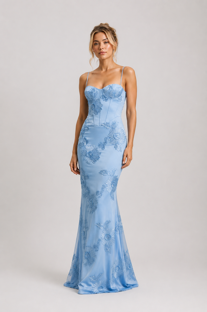 Robe Longue Bustier à Bretelles Fines