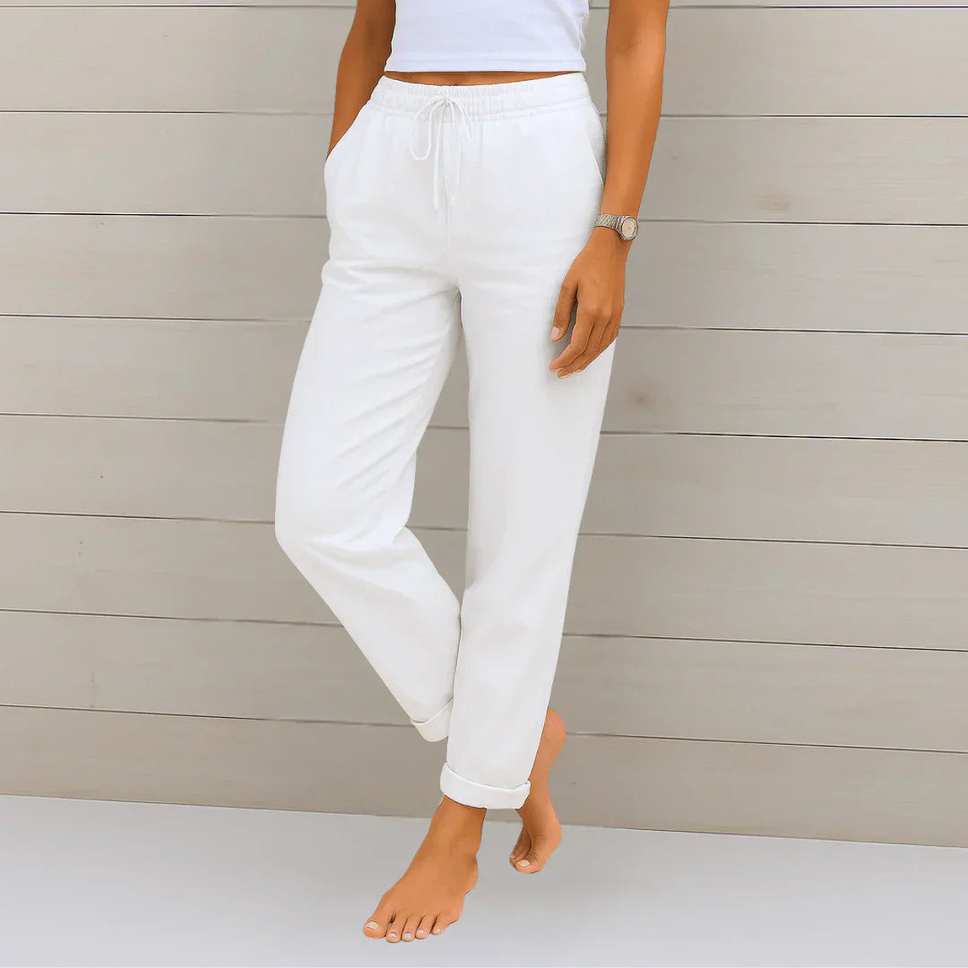 Pantalon Femme Lin Stretch Taille Élastique