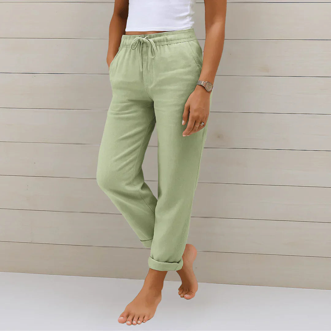 Pantalon Femme Lin Stretch Taille Élastique