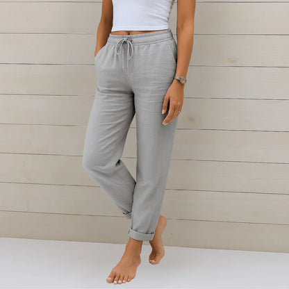 Pantalon Femme Lin Stretch Taille Élastique