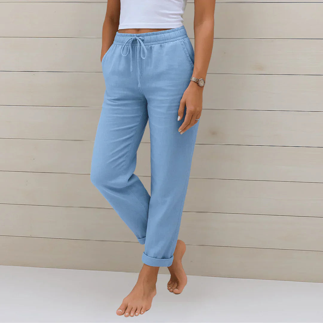 Pantalon Femme Lin Stretch Taille Élastique