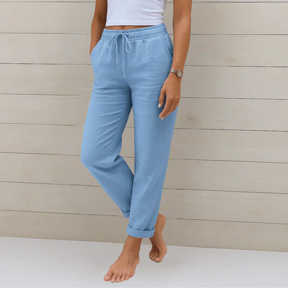 Pantalon Femme Lin Stretch Taille Élastique
