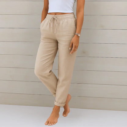 Pantalon Femme Lin Stretch Taille Élastique