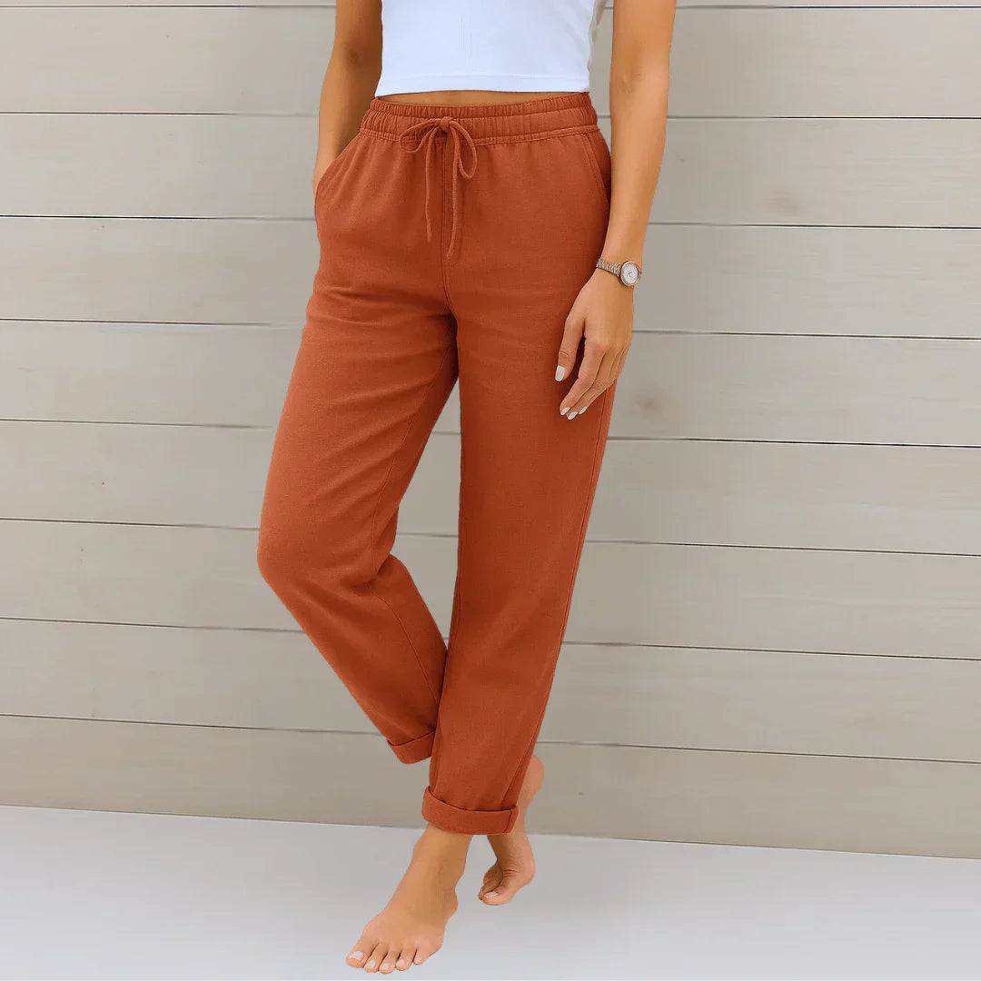 Pantalon Femme Lin Stretch Taille Élastique