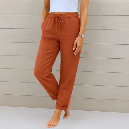 Pantalon Femme Lin Stretch Taille Élastique