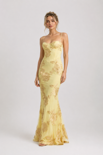 Robe Longue Bustier à Bretelles Fines