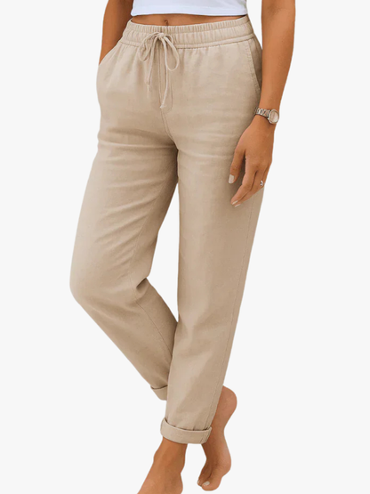 Pantalon Femme Lin Stretch Taille Élastique