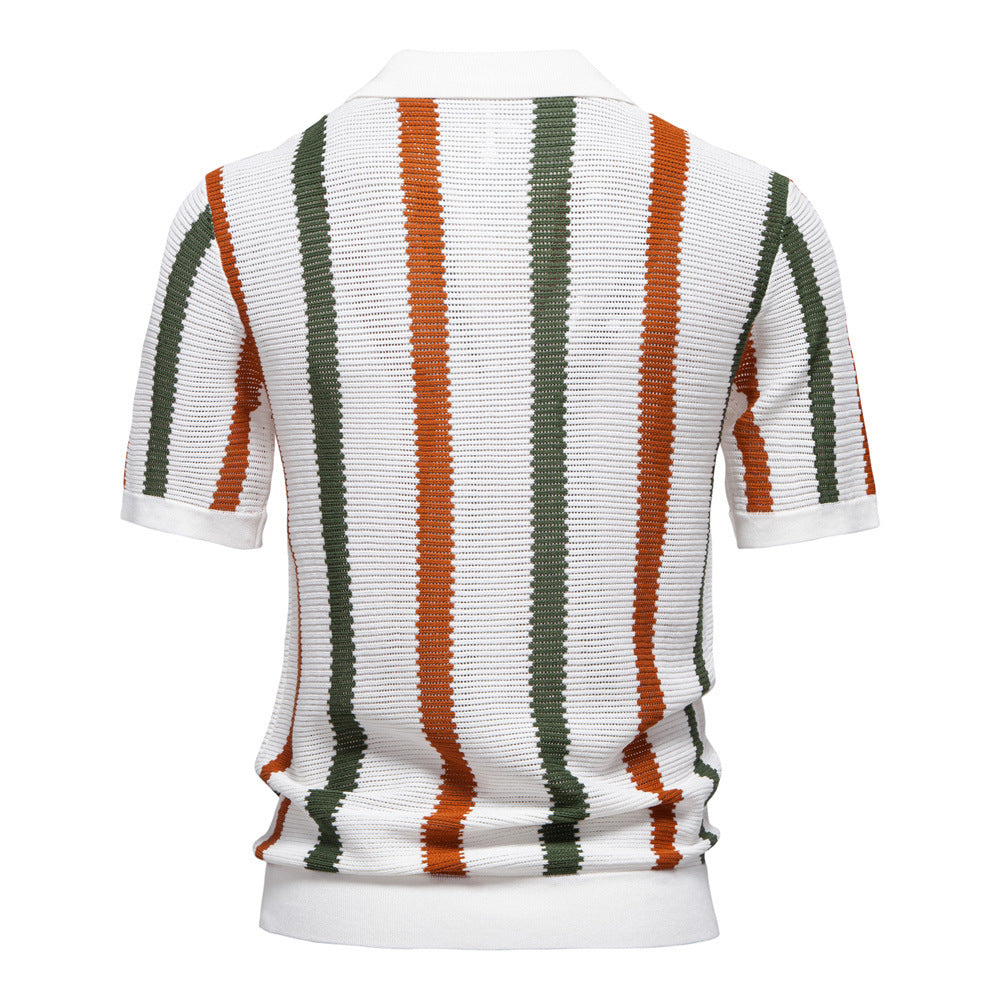 Polo Homme Rayé Col V en Maille