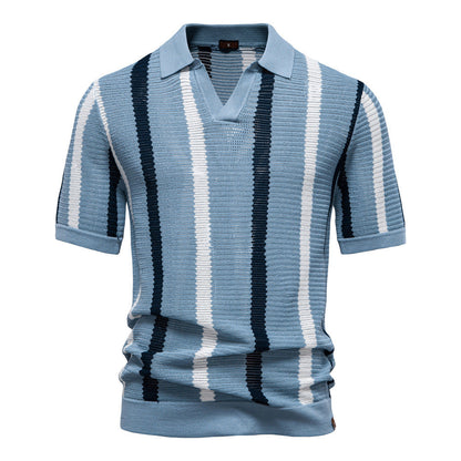 Polo Homme Rayé Col V en Maille