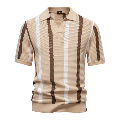 Polo Homme Rayé Col V en Maille