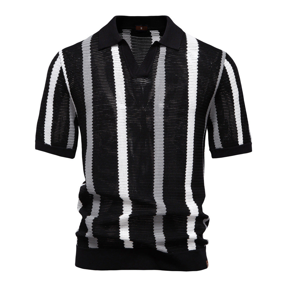 Polo Homme Rayé Col V en Maille