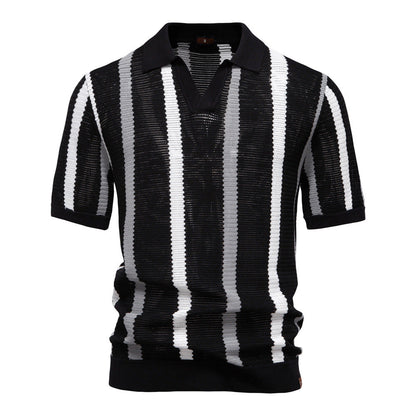 Polo Homme Rayé Col V en Maille