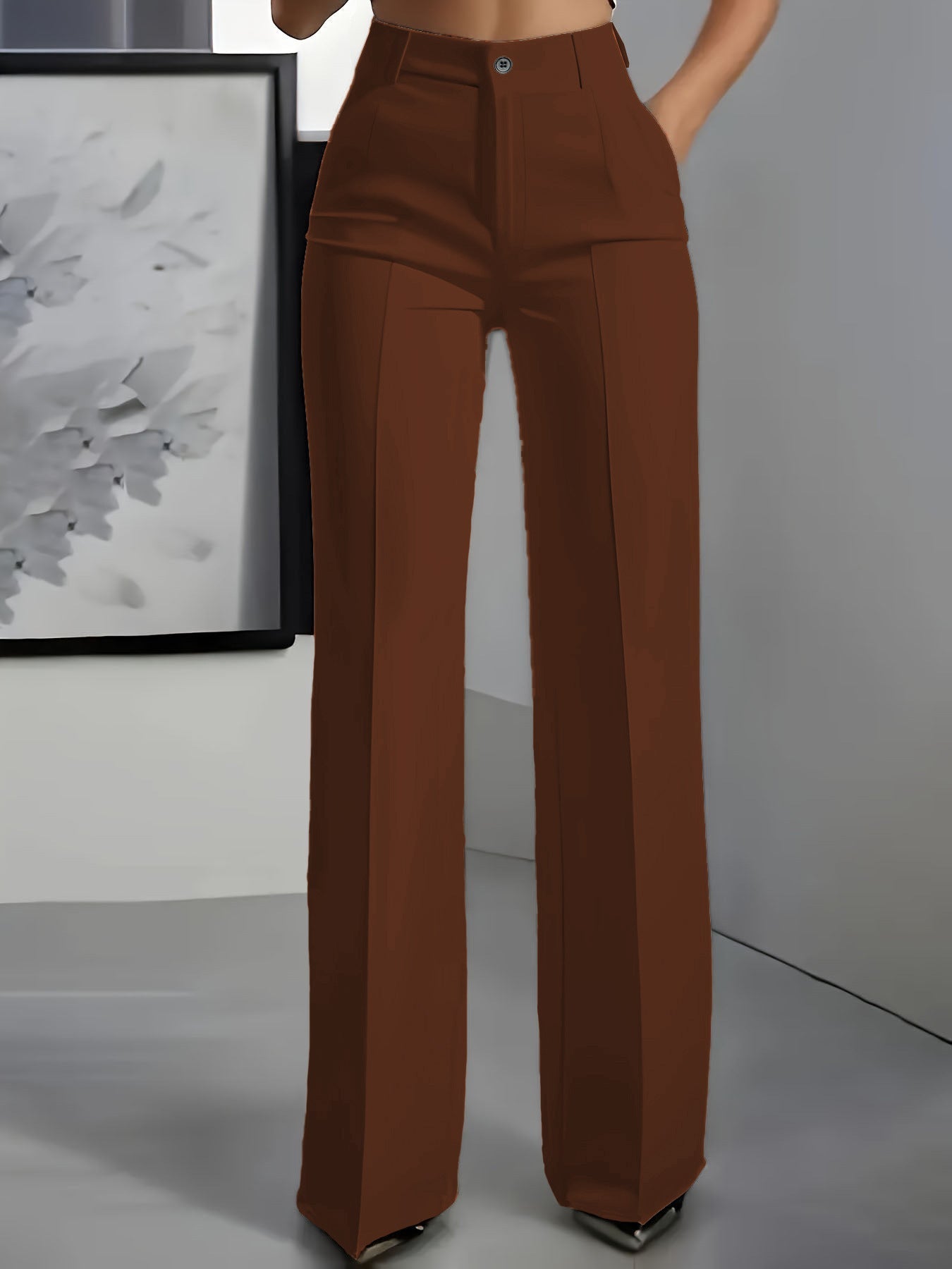 Pantalon Femme Taille Haute Coupe Droite