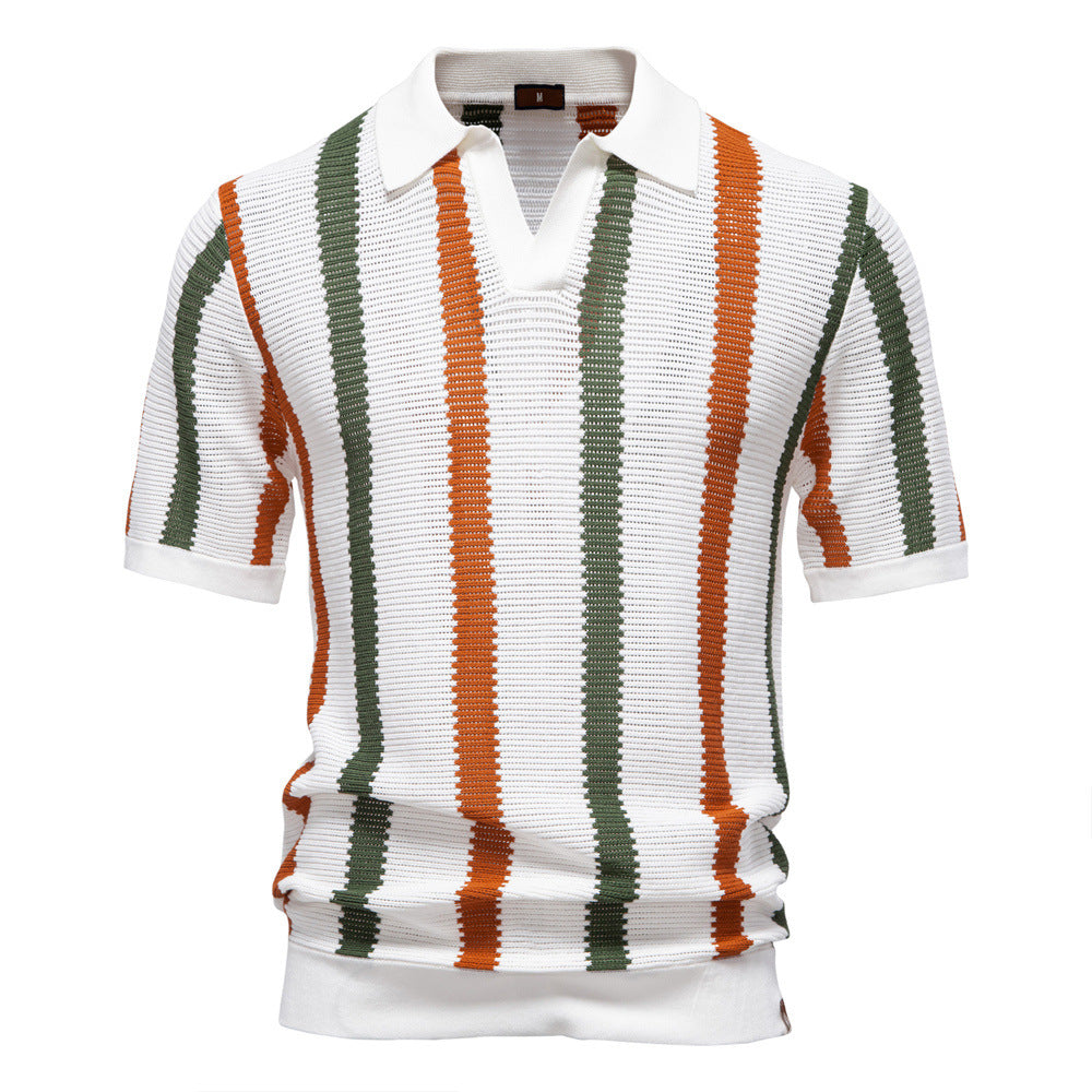 Polo Homme Rayé Col V en Maille