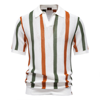 Polo Homme Rayé Col V en Maille