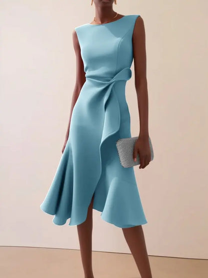 Robe Midi Drapée Femme Sans Manches