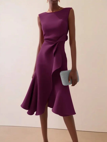 Robe Midi Drapée Femme Sans Manches