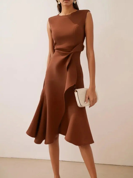 Robe Midi Drapée Femme Sans Manches