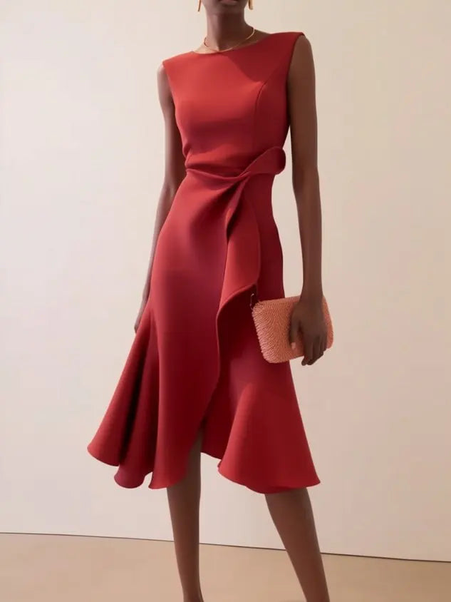Robe Midi Drapée Femme Sans Manches