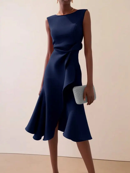 Robe Midi Drapée Femme Sans Manches
