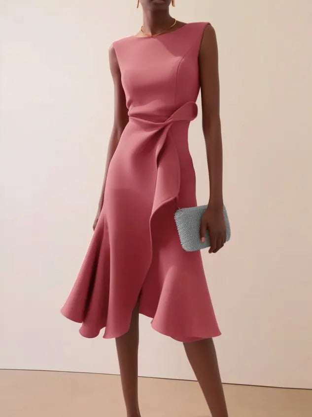 Robe Midi Drapée Femme Sans Manches