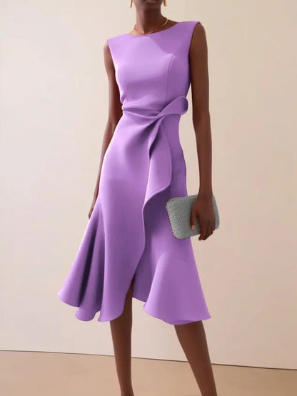 Robe Midi Drapée Femme Sans Manches