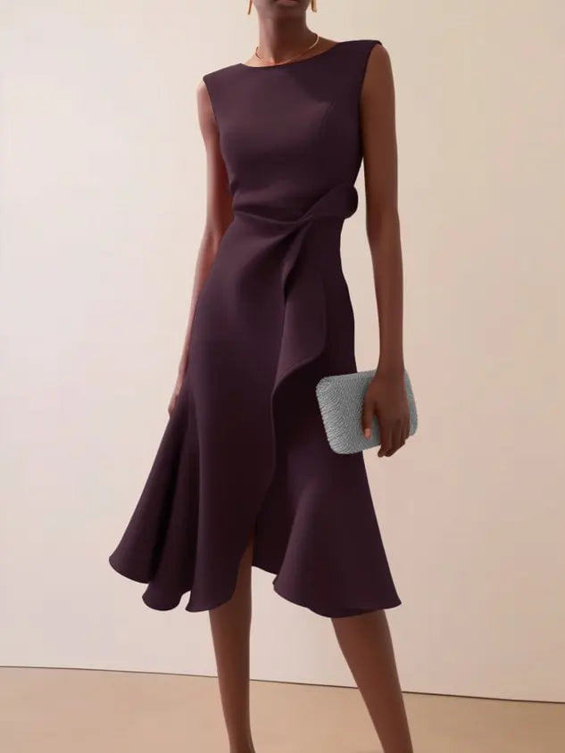 Robe Midi Drapée Femme Sans Manches