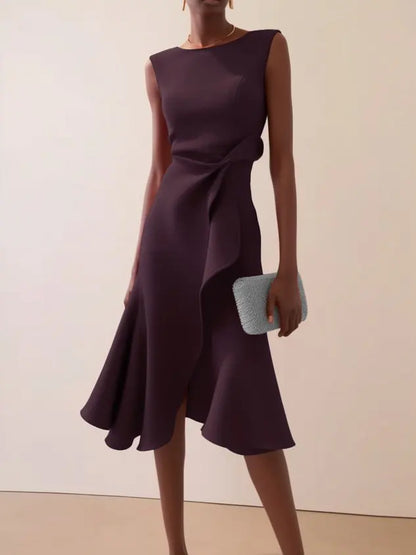 Robe Midi Drapée Femme Sans Manches