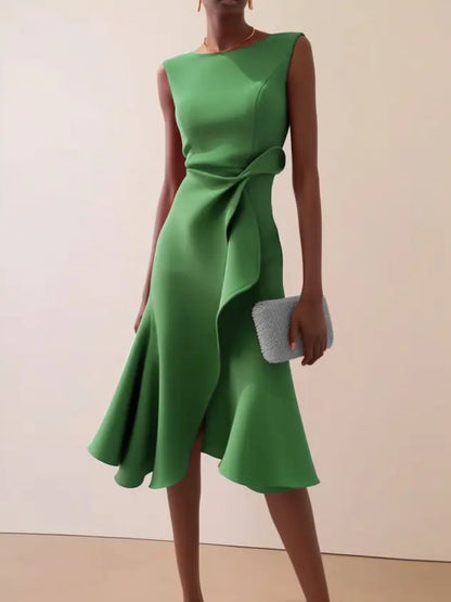Robe Midi Drapée Femme Sans Manches
