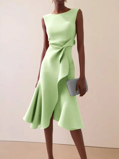 Robe Midi Drapée Femme Sans Manches
