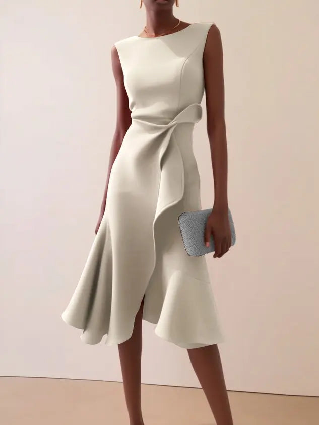 Robe Midi Drapée Femme Sans Manches