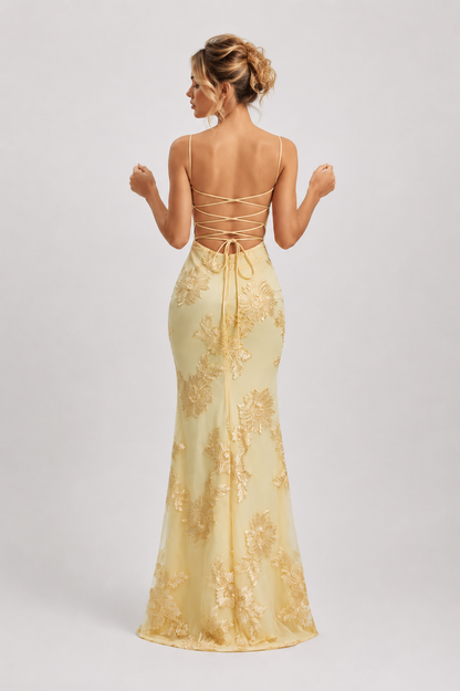 Robe Longue Bustier à Bretelles Fines