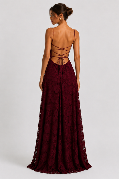 Robe Longue Élégante en Dentelle à Dos Nu