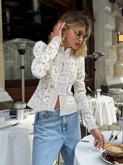 Blouse Dentelle Femme Col Montant