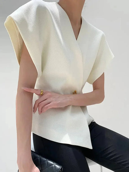 Blouse Cache-Cœur Femme Manches Sculptées