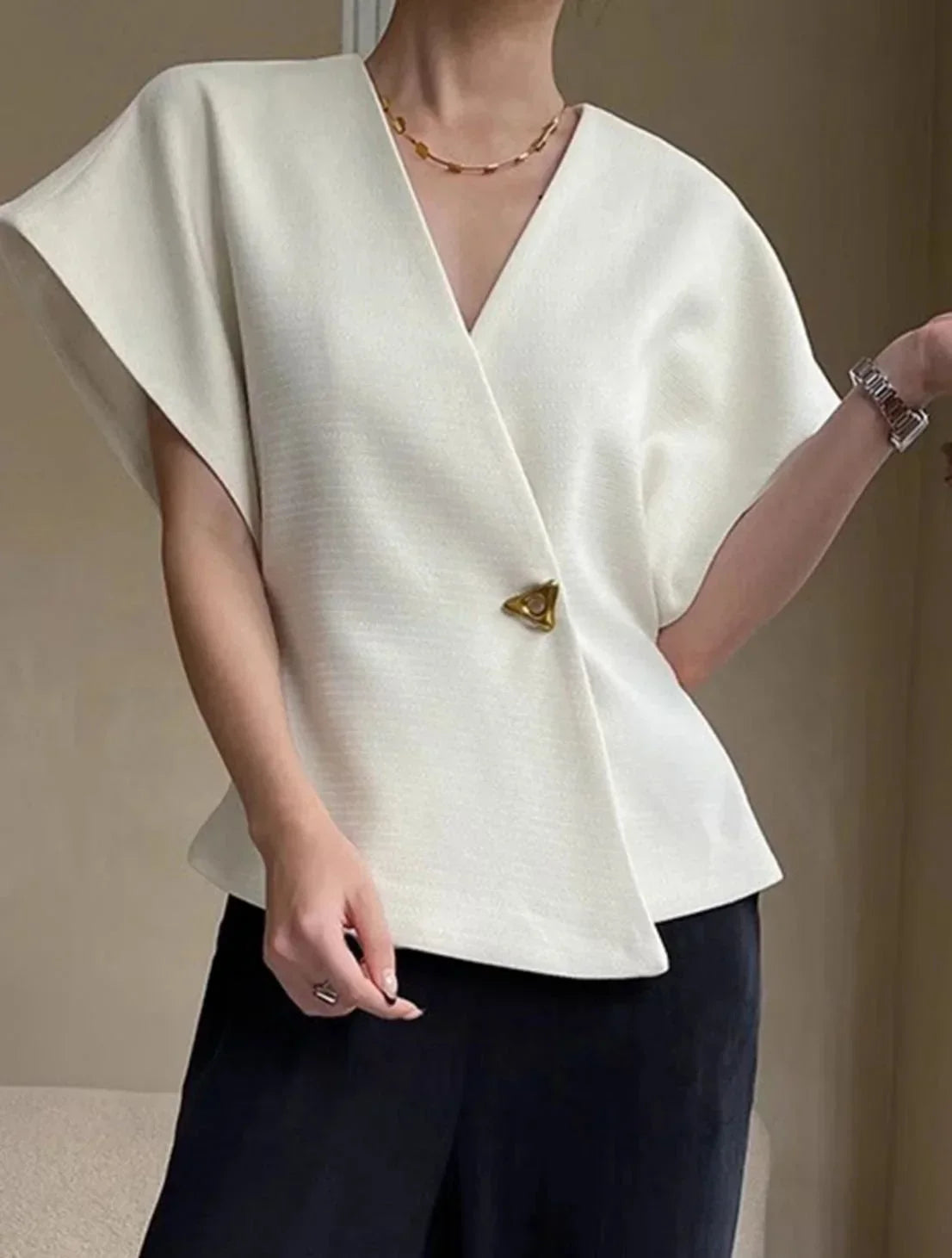Blouse Cache-Cœur Femme Manches Sculptées