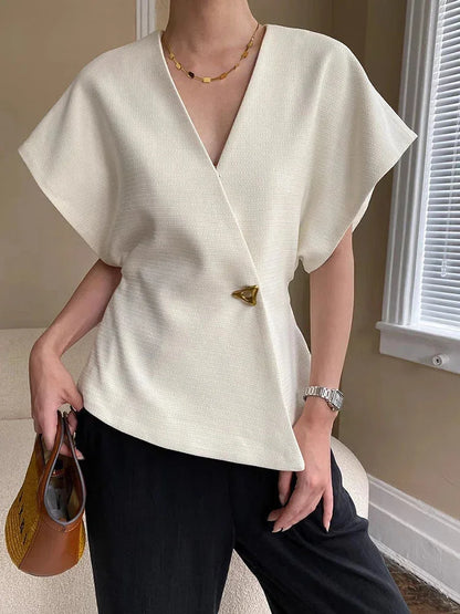 Blouse Cache-Cœur Femme Manches Sculptées