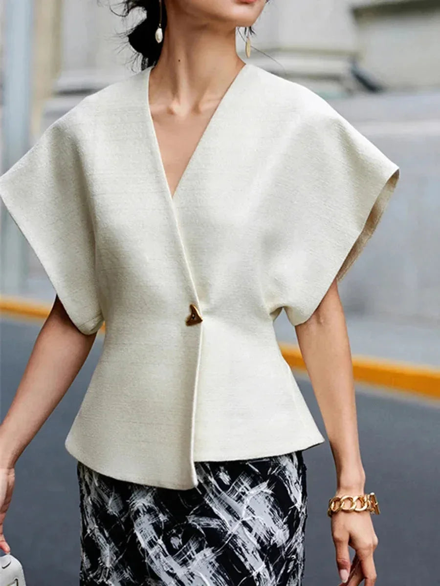 Blouse Cache-Cœur Femme Manches Sculptées