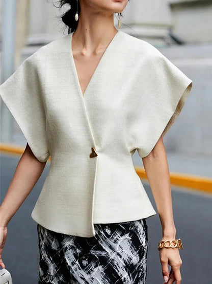 Blouse Cache-Cœur Femme Manches Sculptées