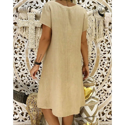Robe Mini Femme en Lin à Col V