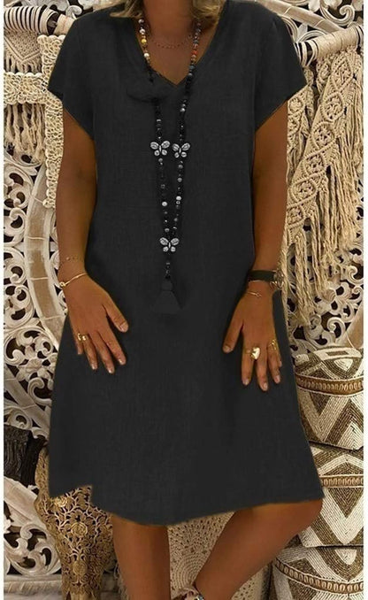 Robe Mini Femme en Lin à Col V