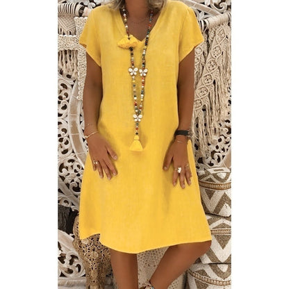 Robe Mini Femme en Lin à Col V