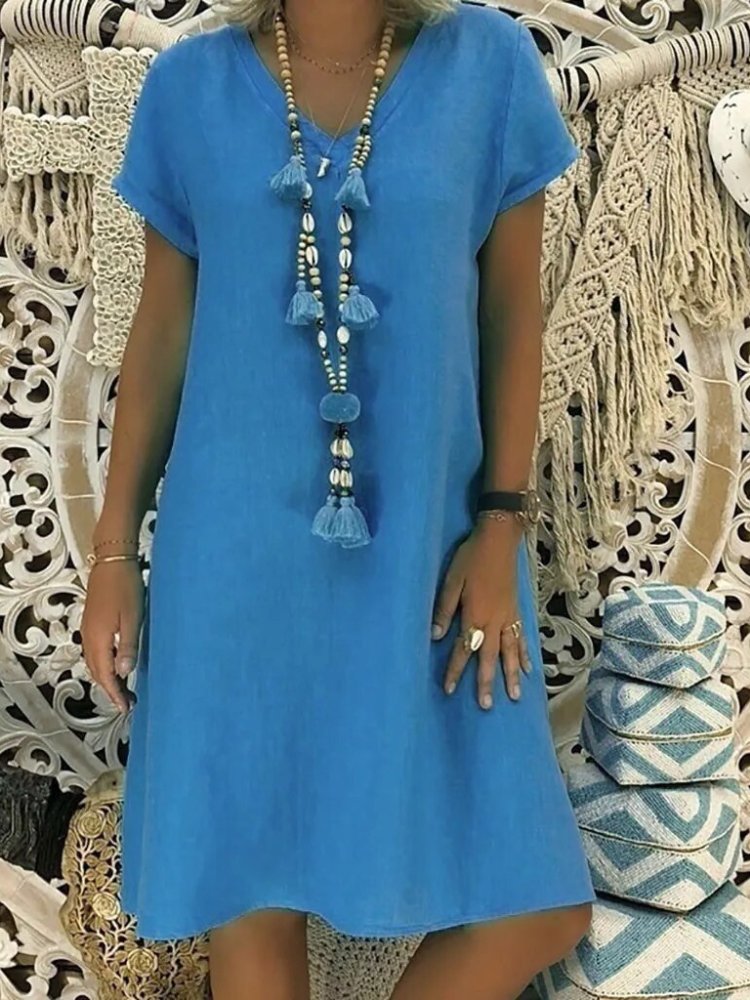 Robe Mini Femme en Lin à Col V