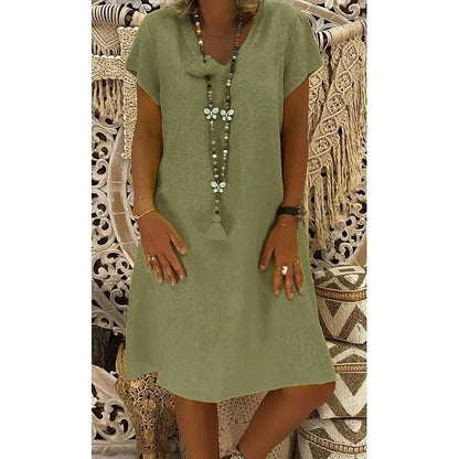 Robe Mini Femme en Lin à Col V