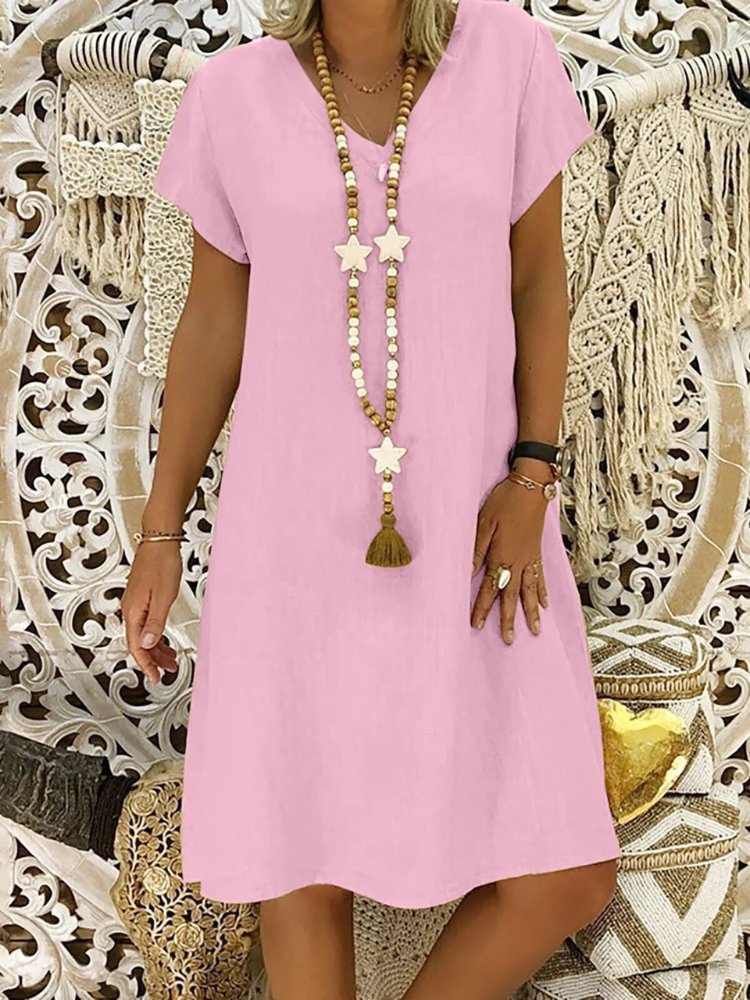 Robe Mini Femme en Lin à Col V