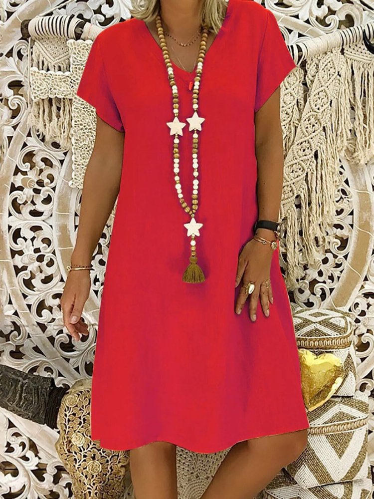 Robe Mini Femme en Lin à Col V