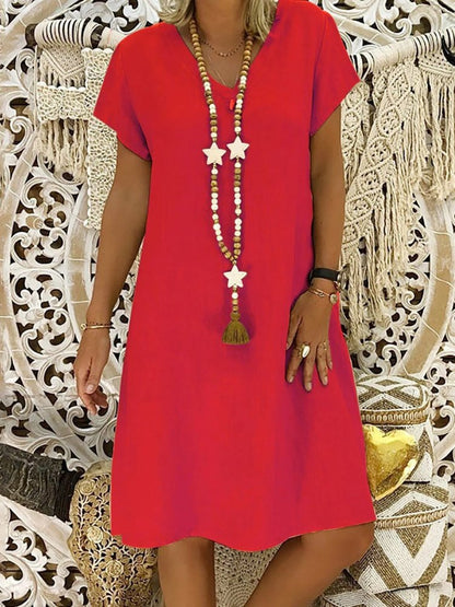 Robe Mini Femme en Lin à Col V