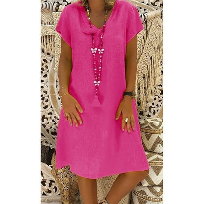 Robe Mini Femme en Lin à Col V