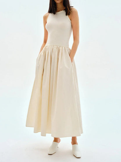 Robe Midi Femme Sans Manches Froncée